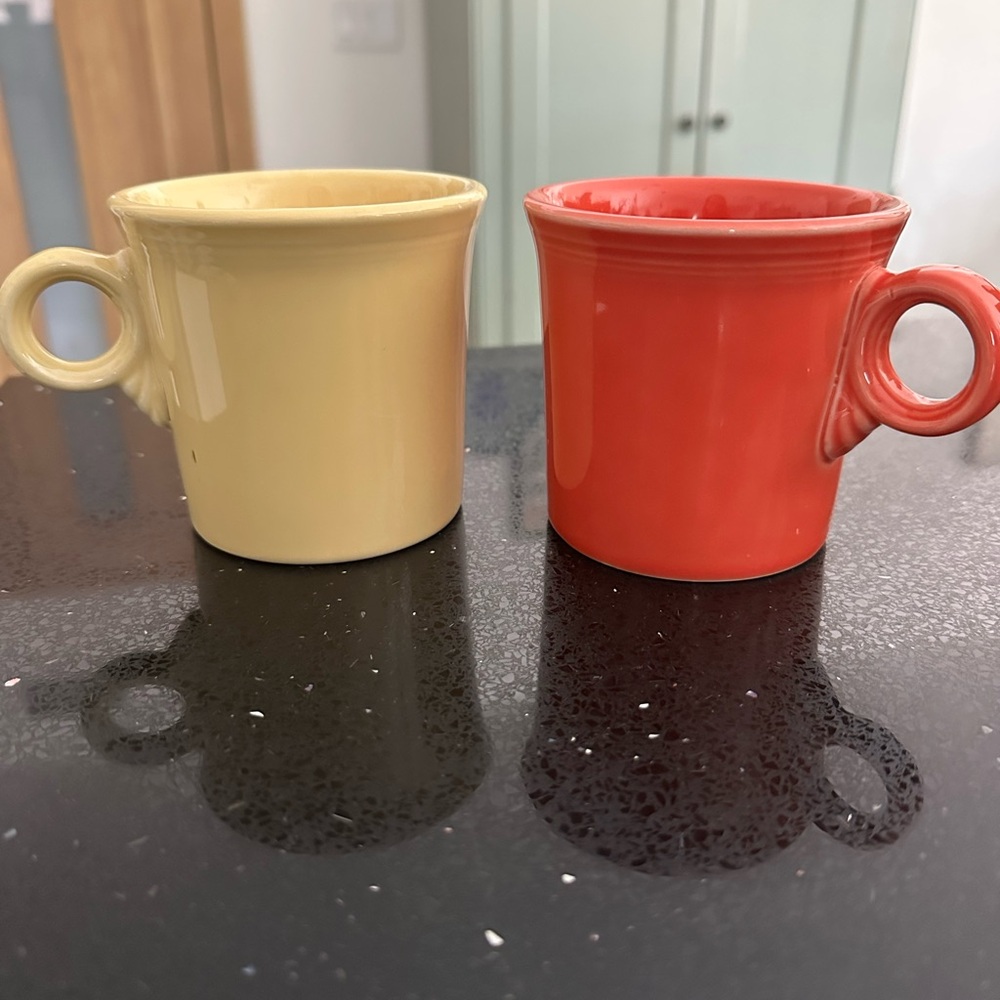 Yellow and Coral Fiesta Coffee Mugs - Set of 2